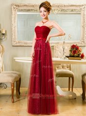 On Sale Lace Red Sleeveless Floor Length Belt Zipper Prom Party Dress