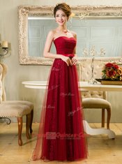 On Sale Lace Red Sleeveless Floor Length Belt Zipper Prom Party Dress