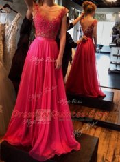 Comfortable Floor Length Red Prom Dresses Scoop Sleeveless Zipper