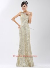 One Shoulder Sleeveless Sequined Homecoming Dress Sequins Zipper