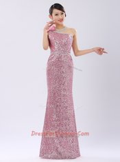 One Shoulder Sleeveless Sequined Homecoming Dress Sequins Zipper