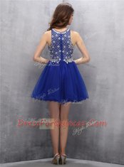 Beauteous Royal Blue Organza Zipper Scoop Sleeveless Mini Length Prom Evening Gown Beading