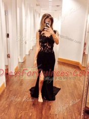 Mermaid Scoop Black Sleeveless Appliques Zipper Prom Party Dress