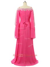 Long Sleeves Sweep Train Zipper Lace and Sequins