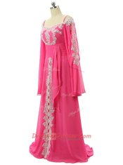 Long Sleeves Sweep Train Zipper Lace and Sequins