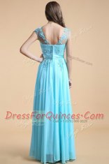 Fancy Scoop Floor Length Zipper Evening Dress Aqua Blue for Prom and Party with Appliques