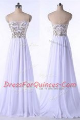 Adorable White Sleeveless Appliques and Belt Zipper Prom Party Dress