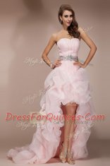 Sleeveless Floor Length Beading Zipper Dress for Prom with Baby Pink Brush Train