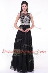 Scoop Black Sleeveless Beading and Appliques and Ruching Floor Length