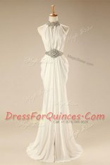 Exceptional White Empire Beading and Belt Zipper Chiffon Sleeveless