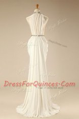 Exceptional White Empire Beading and Belt Zipper Chiffon Sleeveless