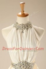Exceptional White Empire Beading and Belt Zipper Chiffon Sleeveless