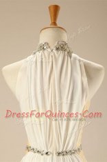 Exceptional White Empire Beading and Belt Zipper Chiffon Sleeveless