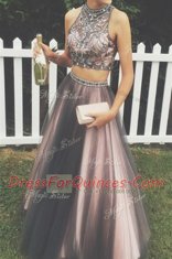 Glorious Beading and Ruching Prom Evening Gown Brown Zipper Sleeveless Floor Length