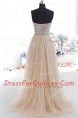 Empire Sleeveless Champagne Prom Dresses Sweep Train Zipper