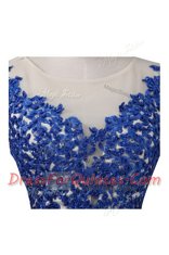 Unique Floor Length Blue Prom Party Dress Chiffon Sleeveless Lace