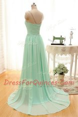 Apple Green Column/Sheath Scoop Sleeveless Chiffon With Brush Train Zipper Beading and Ruching Evening Dress