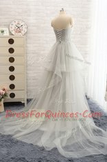 Silver Column/Sheath Ruching Dress for Prom Lace Up Chiffon Sleeveless With Train