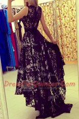 Scoop With Train Black Homecoming Dress Chiffon Brush Train Sleeveless Lace