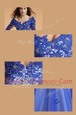 Off the Shoulder Royal Blue Mermaid Beading Prom Dresses Zipper Lace Sleeveless Floor Length