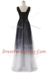 Black Sleeveless Chiffon Lace Up Prom Dress for Prom
