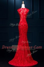 Mermaid Scoop Red Sleeveless Lace Floor Length Homecoming Dress