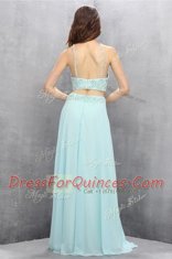 Stylish Halter Top Light Blue Empire Beading Prom Party Dress Zipper Tulle Sleeveless