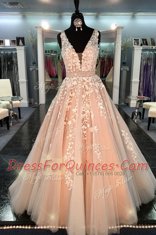 Fabulous Peach Column/Sheath Chiffon Straps Sleeveless Lace Floor Length Zipper Evening Dress