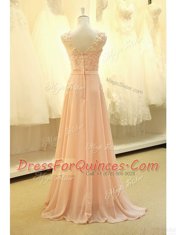Fantastic Peach Scoop Neckline Appliques and Belt Homecoming Dress Sleeveless Zipper