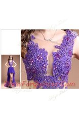 Most Popular Scoop High Low Column/Sheath Sleeveless Purple Prom Dress Zipper