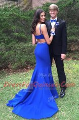 Sumptuous Brush Train Mermaid Prom Party Dress Royal Blue Scoop Chiffon Sleeveless With Train Zipper