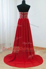 Luxurious Red Sweetheart Zipper Beading Prom Dress Sleeveless