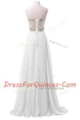 Decent Sleeveless Chiffon Floor Length Lace Up Prom Party Dress in White with Beading