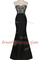 Black Mermaid Satin Sweetheart Sleeveless Pattern Floor Length Lace Up Prom Dresses