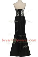 Black Mermaid Satin Sweetheart Sleeveless Pattern Floor Length Lace Up Prom Dresses