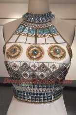 Perfect Brush Train Column/Sheath White High-neck Elastic Woven Satin Sleeveless With Train Zipper