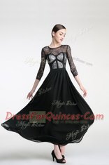 Black Column/Sheath Scoop 3 4 Length Sleeve Chiffon Ankle Length Zipper Lace Prom Evening Gown