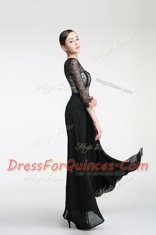 Black Column/Sheath Scoop 3 4 Length Sleeve Chiffon Ankle Length Zipper Lace Prom Evening Gown