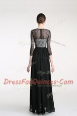 Black Column/Sheath Scoop 3 4 Length Sleeve Chiffon Ankle Length Zipper Lace Prom Evening Gown