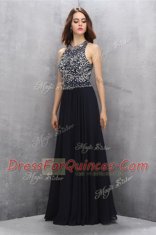 Black Backless Scoop Beading Prom Gown Chiffon Sleeveless