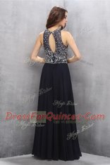 Black Backless Scoop Beading Prom Gown Chiffon Sleeveless