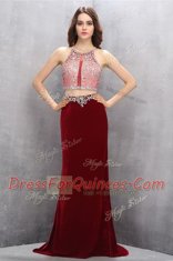 Spectacular Burgundy Scoop Neckline Beading and Appliques Prom Evening Gown Sleeveless Criss Cross