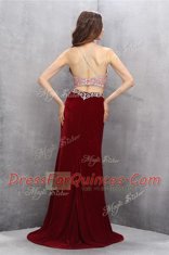Spectacular Burgundy Scoop Neckline Beading and Appliques Prom Evening Gown Sleeveless Criss Cross
