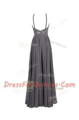 Floor Length Grey Homecoming Dress Spaghetti Straps Sleeveless Zipper