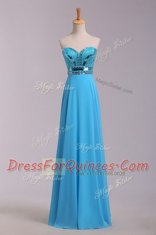 Baby Blue Sweetheart Zipper Beading and Belt Prom Gown Sleeveless