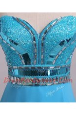 Baby Blue Sweetheart Zipper Beading and Belt Prom Gown Sleeveless