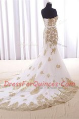 Mermaid White Lace Up Homecoming Dress Lace and Appliques and Embroidery Sleeveless With Brush Train