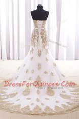 Mermaid White Lace Up Homecoming Dress Lace and Appliques and Embroidery Sleeveless With Brush Train