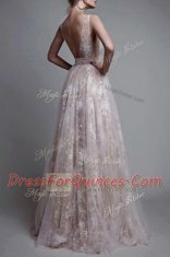 Spectacular White Backless Prom Dresses Lace Sleeveless Floor Length