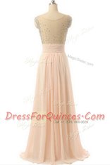 Noble Scoop Peach Empire Beading and Sequins and Belt Side Zipper Organza Sleeveless